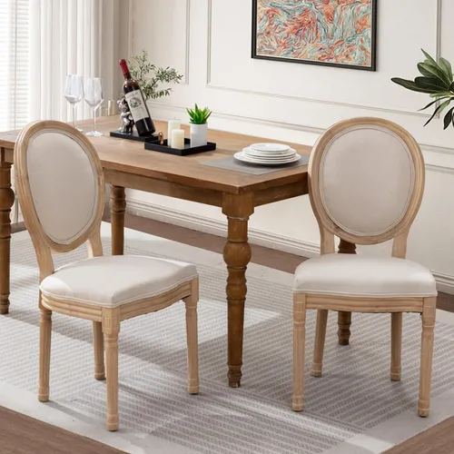 SoarFlash Juego de 2 Sillas de Comedor Francesas, Silla de Comedor Vantage con Respaldo Redondo, Pata de Madera Silla de Comedor Estilo Granja