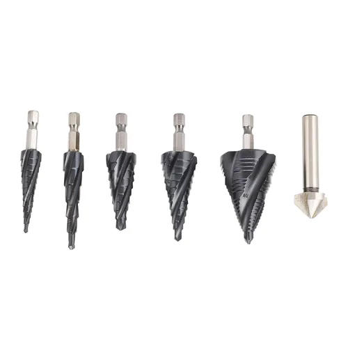 Miniatura 6 de Juego de brocas escalonadas, 4 flautas, vástago de 1/4 pulgadas, M35, cobalto, Pagoda para metal duro de acero inoxidable