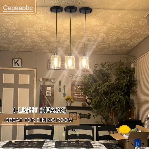Miniatura 6 de 1 lámpara colgante de isla de cocina, moderna lámpara colgante de granja, lámpara de techo negra ajustable de 39 pulgadas para comedor, base E26