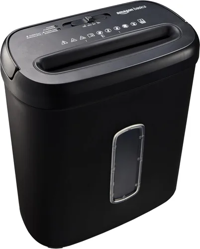 Amazon Basics Trituradora de papel de corte cruzado de 8 hojas y trituradora de tarjetas de crédito, color negro