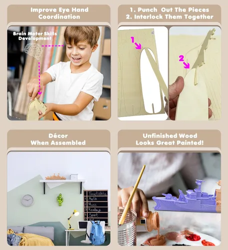 Miniatura 3 de Puzzled Rompecabezas 3D, destructor de buque de guerra, kit de construcción de madera divertido y educativo, juguete de madera para armar