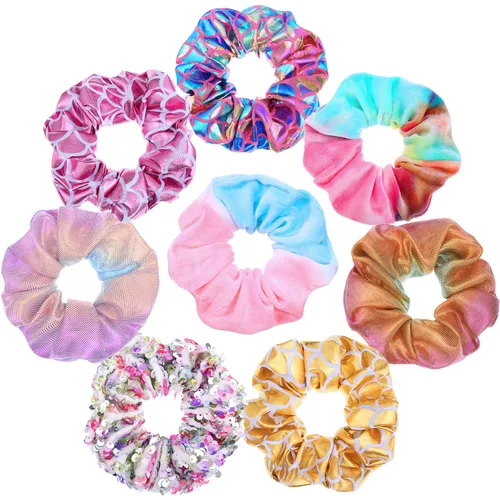Miniatura 5 de WILLBOND 20 bandas elásticas de lentejuelas brillantes y metálicas para el cabello, cuerdas brillantes, elásticas de sirena, colores brillantes