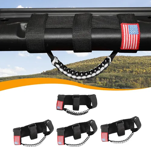 Miniatura 9 de Hoolcar 4 asas de agarre de barra antivuelco, asas de agarre de paracaídas compatibles con Jeep Wrangler YJ TJ JK JKU JL JLU y Gladiator JT Negro