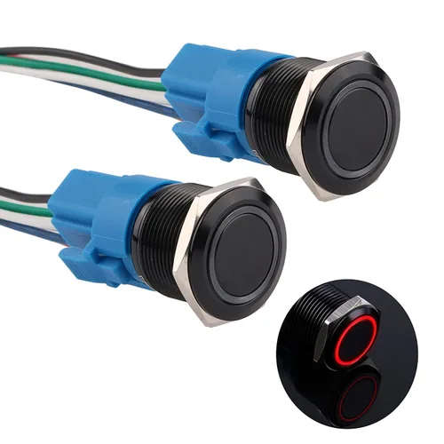 Miniatura 17 de Interruptor de botón con cierre de 0.630 in, anillo 3A, LED, 12V-24V, interruptor de botón de metal negro, carcasa de aluminio autobloqueante