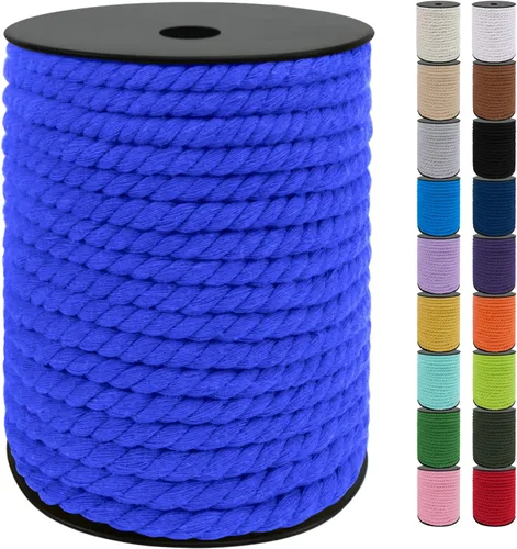 Miniatura 24 de JeogYong Cordón de macramé de 8mm, cuerda de lana de macramé de algodón natural de 131 pies, cordón de algodón trenzado de 3 hebras, hilo de macramé