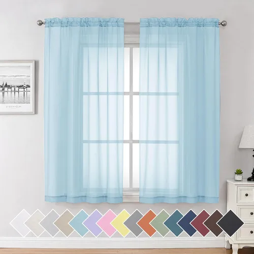 Miniatura 33 de Aiyufeng 2 paneles de cenefa transparente negra de 14 pulgadas de largo, cortinas cortas negras transparentes para dormitorio, cortinas de cocina
