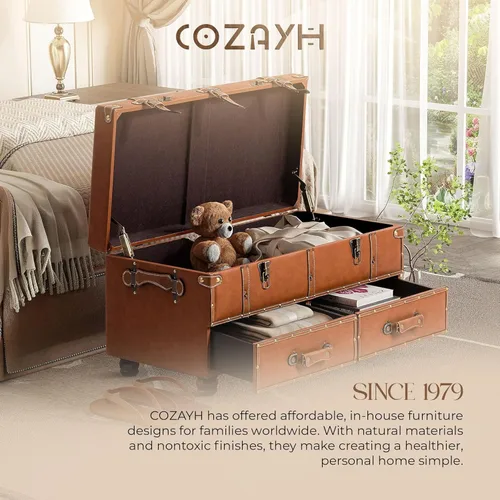 Miniatura 6 de COZAYH Banco de almacenamiento vintage tapizado, banco de cama estilo mediados de siglo, otomana de almacenamiento de piel sintética, acento, baúl