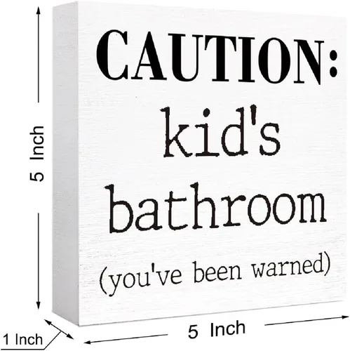 Miniatura 2 de Letrero de madera para baño de niños, divertido letrero de madera de precaución para el baño de niños, estante de baño, estantes de baño, decoración
