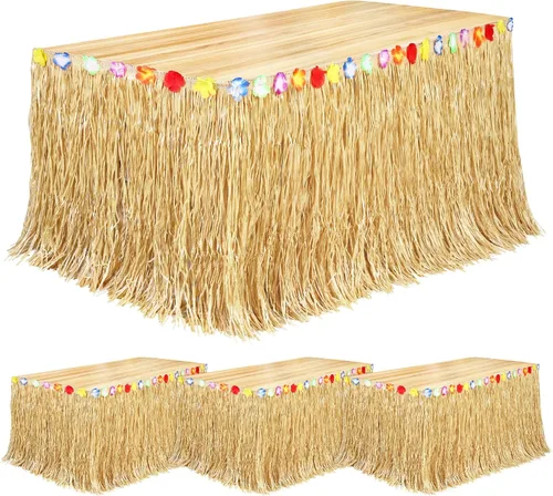 Miniatura 14 de Fovths Luau - Falda de mesa de hierba natural de 9 pies x 29.5 pulgadas, falda de mesa hawaiana para decoraciones de fiesta hawaiana tropical, Verde