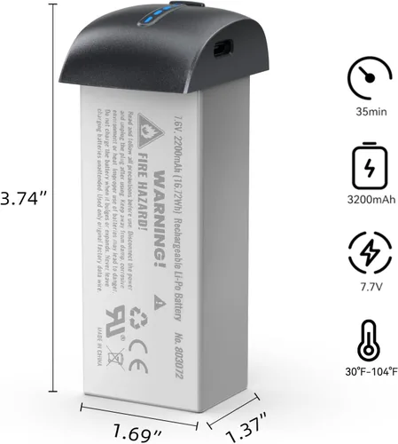 Miniatura 2 de Bwine Batería original para dron F7GIM, batería de litio recargable de 7.7 V 3200 mAh con cable tipo C, compatible con carga rápida PD y QC 3.0