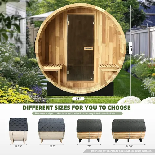 Miniatura 8 de Smartmak Sauna de vapor de barril al aire libre personalizada, 2-10 personas de cicuta canadiense/cedro rojo tradicional sala de sauna de madera