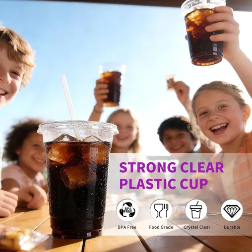 Miniatura 5 de Astomi Vasos de plástico desechables de 10 onzas, tazas de café helado transparentes con tapas y pajitas, vasos de plástico resistentes y seguros