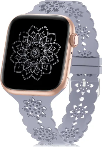Miniatura 27 de Floral Silicone Band Compatible with Apple Watch Bands 38mm 40mm 42mm 44mm 41mm 45mm 49mm Women Men, Design Wristbands Soft Breathable Watch Bands