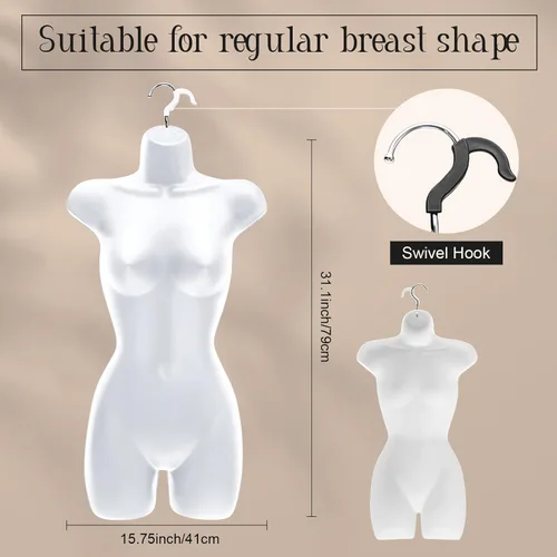 Miniatura 2 de Juexica Maniquí colgante para mujer, forma de vestido con gancho para colgar en la cadera, maniquí largo y hueco, torso grueso, plástico