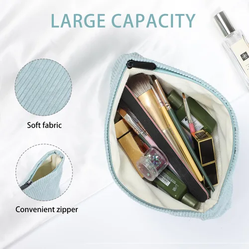 Miniatura 4 de Etercycle Bolsa de maquillaje de pana, bolsa de cosméticos, organizador de bolsas de cosméticos, bolsa de almacenamiento, bolsa de maquillaje Azul