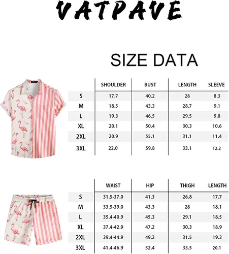 Miniatura 7 de VATPAVE Conjuntos hawaianos de flamenco para hombre, camisas casuales de manga corta con botones, trajes de verano