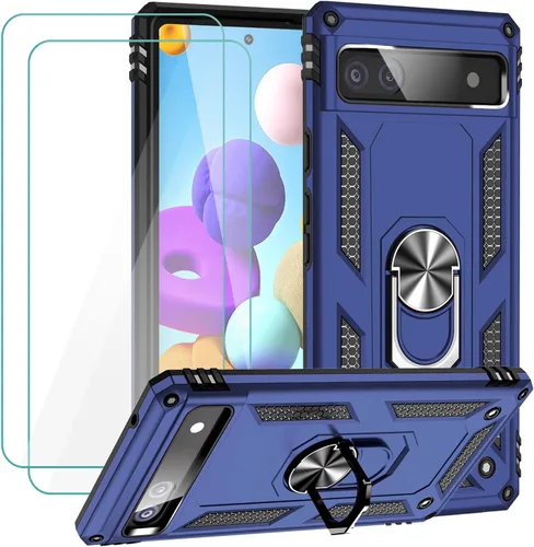 Miniatura 15 de Funda para Google Pixel 6a con protector de pantalla de vidrio templado [2 unidades], funda protectora de grado militar a prueba de golpes con Negro