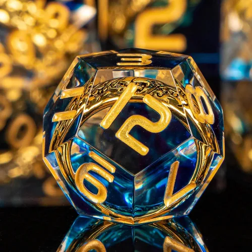 Miniatura 9 de OUKELANWO Magic Lord Rings - Juego de dados DND con caja, 7 piezas de dados LOTR D&D de resina para juegos de rol, dados azul dorado de Dungeons