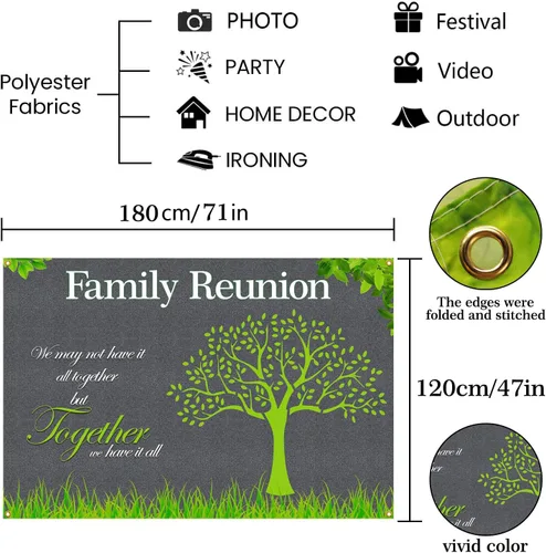 Miniatura 2 de Fondo de reunión con texto en inglés «We Are Family» – Cartel de 6 x 4 pies con accesorios para cabina de fotos para inauguración de la casa