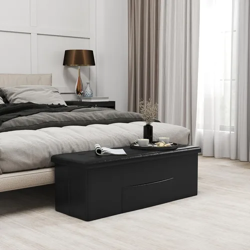 Miniatura 4 de Giantex Banco Otomano de Almacenamiento Plegable de 43 Pulgadas, Baúl de Almacenamiento Tapizado en Cuero PU con Bolsillo Lateral, Asiento