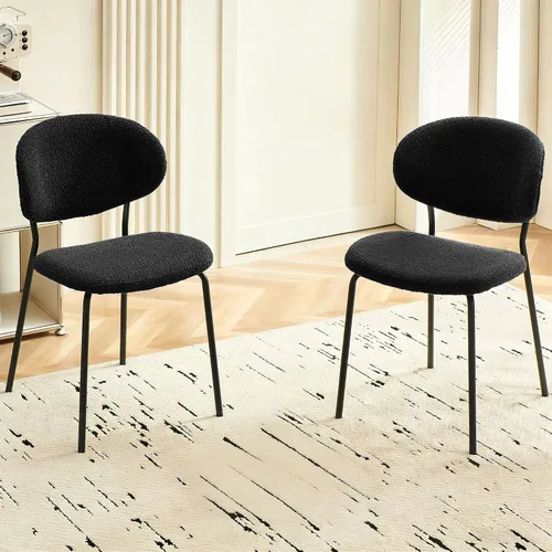 Homedot Juego de 2 sillas de comedor tapizadas negras, modernas sillas de cocina de mediados de siglo tapizadas con cojín acolchado para comedor,