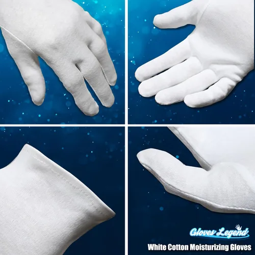 Miniatura 3 de 3 pares de guantes hidratantes de algodón blanco para manos secas, eczema, dormir, cuidado nocturno, 3 pares
