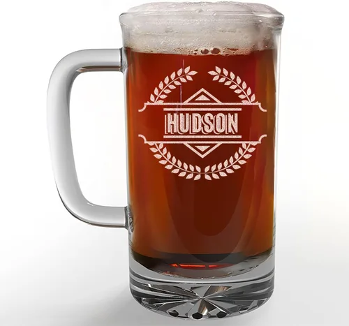 Miniatura 7 de Taza de cerveza de vidrio con monograma grabado personalizado, 34 onzas, Día del Padre, monograma, nombre personalizado, regalos de cerveza Claro