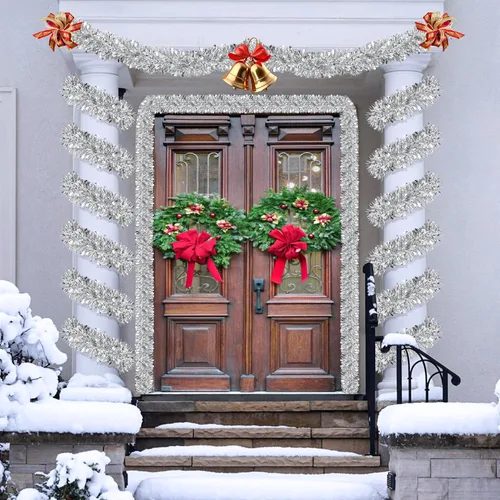 Miniatura 7 de Guirnalda de oropel plateado de 50 pies para decoraciones de árbol de Navidad, guirnalda metálica brillante con torsión colgante para Navidad