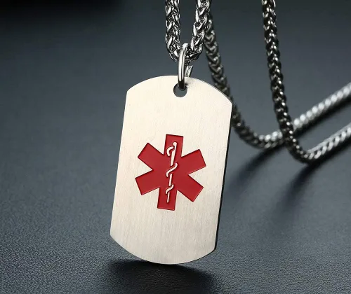 Miniatura 54 de VNOX Collar con colgante personalizado de acero inoxidable con grabado personalizado para identificación de alerta médica de emergencia para hombres