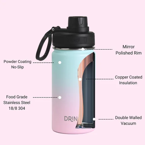 Miniatura 5 de Drinco - Botella de agua de acero inoxidable con boquilla, tapa aislada al vacío, botella de agua de doble pared, de boca ancha