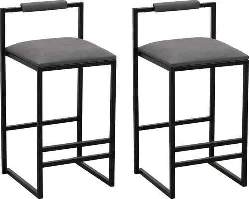 Set of 2 Counter Height Bar Stools with Back Paper Rope Woven Dining Chairs for Kitchen Counter Table & Chair Sets,Grey-2pcs