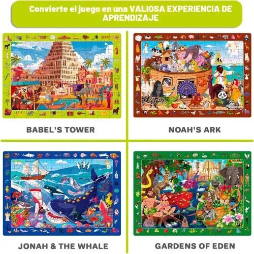 Miniatura 6 de QUOKKA Rompecabezas de 60 piezas para niños de 5 a 8 años – Juego de 4 rompecabezas de la Biblia para niños de 4 a 6 a 10 años – Torre de Babel
