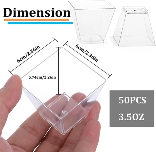 Miniatura 2 de Jnnzzggu 50 piezas de tazas de postre cuadradas de plástico mini, tazas de aperitivo de parfait de 3.5 oz de plástico transparente para postres