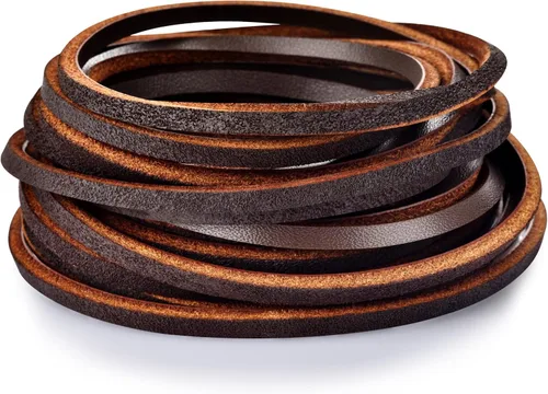 Miniatura 10 de TeeLiy Cordón plano de cuero genuino de 3 mm, cuerda de trenzado para joyería, cordones de zapatos de cuero, artes y manualidades, monedero