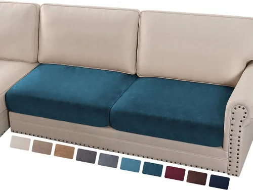 Miniatura 97 de PrinceDeco Funda marrón para muebles, 2 fundas de cojín elásticas de terciopelo para cojines individuales, aptas para mascotas, se mantiene en su