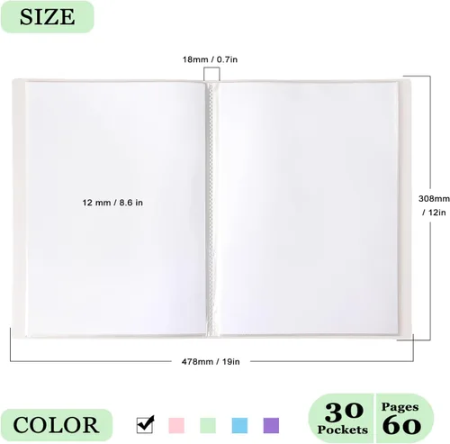 Miniatura 2 de Tamaki Carpeta de cartera con fundas de plástico, carpeta de bolsillo con protectores de hojas transparentes, libro de 60 páginas, libro de Blanco