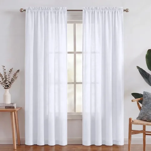 Turquoize cortinas traslúcidas de lino natural, cortinas semitransparentes, cortinas de arpillera con bolsillo para cortinero, paneles para ventana,
