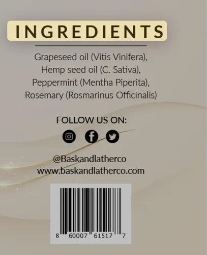 Miniatura 7 de Bask & Lather Estimulador del Cuero Cabelludo Aceite para el Crecimiento del Cabello, Mezcla de Menta y Romero Prensada en Frío con Semilla de Uva