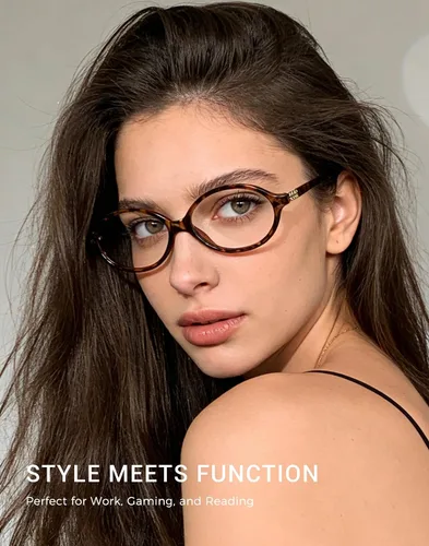 Miniatura 3 de Slocyclub - Lentes de bloqueo de luz azul de moda ovaladas para mujeres y hombres, anteojos vintage con armazón pequeño ovalado retro, Whiskey