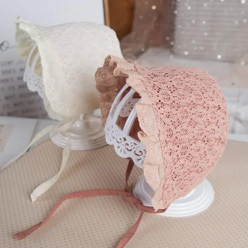 Miniatura 6 de Gorro de algodón ajustable para bebés y niños pequeños con encaje transpirable y ojales