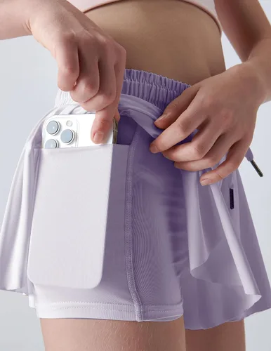 Miniatura 49 de Paquete de 3 pantalones cortos fluidos para niñas con forro de elastano, 2 en 1, faldas de mariposa para jóvenes, para fitness, correr, deportes