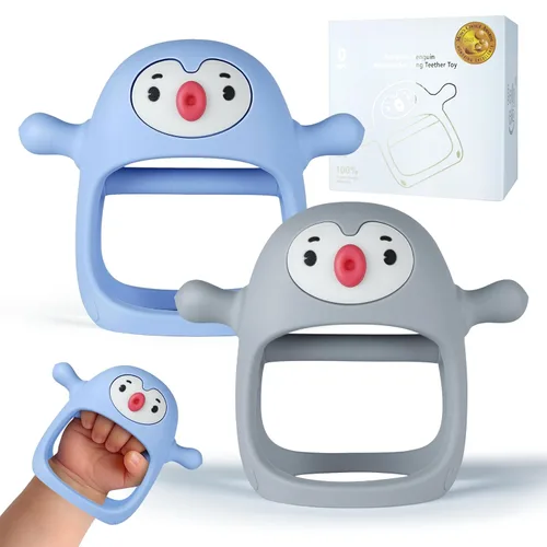 Miniatura 17 de Smily Mia Juguetes de dentición para bebés de 0 a 6 meses, mordedores para bebés de 3 a 6 meses Mordedor de pingüino Mordedor de mano Manoplas