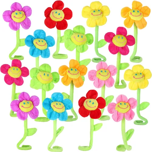16 piezas de felpa artificial de girasol margarita de juguete flexible para cortina con hebilla de amarre para cumpleaños, boda, fiesta, regalo,
