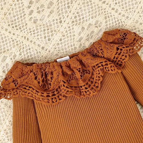 Miniatura 31 de Conjunto de ropa de bebé niña para bebé, mameluco de encaje blanco de manga larga + pantalones de mezclilla