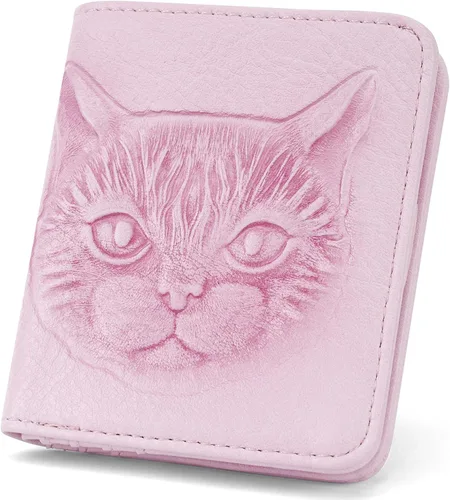 Miniatura 7 de Billetera para mujer, delgada y pequeña, billetera compacta con RFID, plegable, compacta, para mujer, cartera de cuero en relieve 3D con soporte