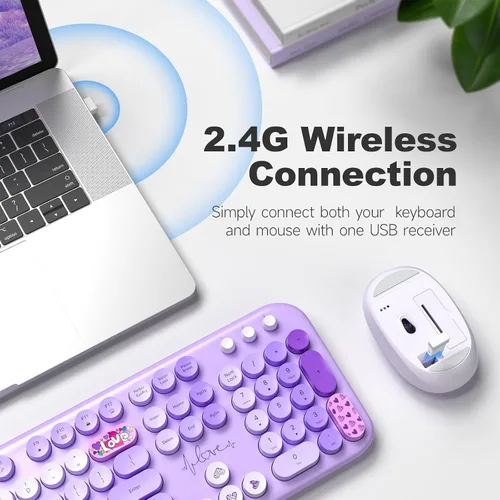 Miniatura 2 de Teclado y mouse inalámbricos, máquina de escribir, teclado de tamaño completo con teclado numérico y mouse conectado USB 2 en 1 para Windows 7/8/10