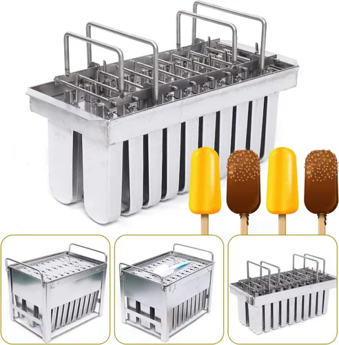 Miniatura 8 de Juego de moldes para hacer helados, 20/30 piezas de acero inoxidable, kit de moldes de helado de paletas de hielo de gran capacidad, soporte
