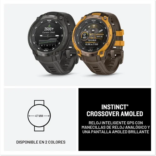 Miniatura 7 de Garmin Instinct® Crossover AMOLED, resistente reloj inteligente híbrido con GPS con manecillas de reloj analógicas y pantalla AMOLED brillante