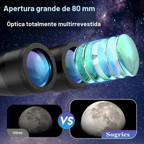 Miniatura 5 de Prismáticos de astronomía de 20 x 80 para adultos, binoculares de observación de estrellas de alta potencia con prisma Bak4, visión de poca luz