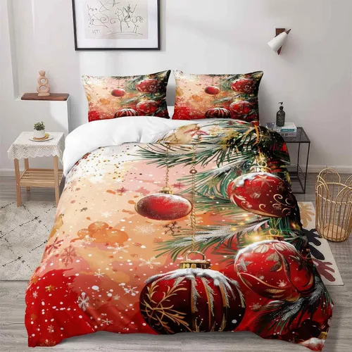 Miniatura 18 de Herside Juego de funda de edredón de Navidad, tamaño Queen, colorido patrón navideño impreso, bonita decoración navideña, microfibra suave, funda